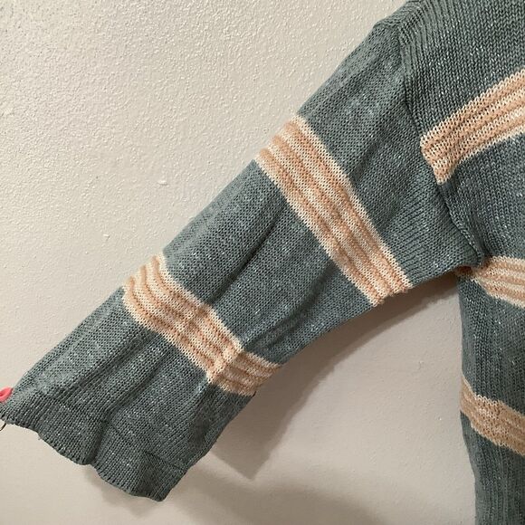 Vintage Prophecy Cottagecore Grandpacore Linen Blend Sage Striped Knit Sweater M - Picture 4 of 11